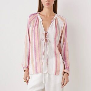 RAILS Brielle Linen Blend Top Sz M in hibiscus stripe